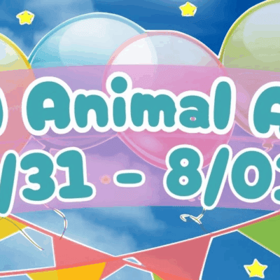 Sfuffed Animal Adoption 7/31 - 8/01 banner with pastel balloons
